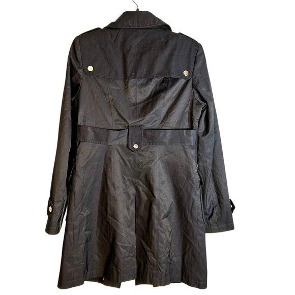 DKNY Car Trench Coat Navy Blue Snap Zip Lined Military Epaulettes Womens Size M - Picture 2 of 16